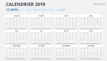 Calendrier 2019 PowerPoint - 12 Mois (gris 2)