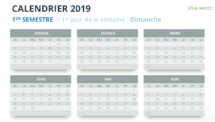 Calendrier 2019 PowerPoint - 1er Semestre - 1er jour Semaine Dimanche