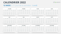 Calendrier 2022 PowerPoint - 12 Mois (Année)