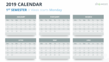 Calendar 2019 PowerPoint Template - 1st Semester - Week Starts Monday