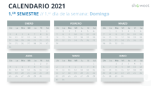 Calendario 2021 PowerPoint - 1er Semestre (empieza con Domingo)