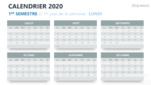 Calendrier 2020 pour PowerPoint - 2nd Semestre