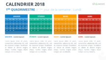 Exemple de modèle de calendrier 2018 avec 4 mois (Quadrimestre) Calendrier 2018 pour PowerPoint - 1er Quadrimestre