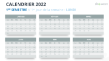 Calendrier 2022 PowerPoint - 6 Mois (Semestres)