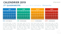 Calendrier 2019 PowerPoint - 2nd Quadrimestre - 1er jour Semaine Dimanche