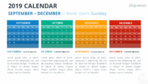 Calendar 2019 PowerPoint Template - 4 Months (September-December) - Week Starts Sunday
