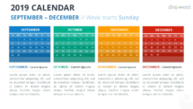 Calendar 2019 PowerPoint Template - 4 Months (September-December) - Week Starts Sunday