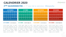Calendrier 2020 pour PowerPoint - 3eme Quadrimestre - 1er jour de la semaine Dimanche