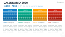Calendario 2020 para PowerPoint - Enero a Abril
