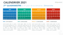 Calendrier 2021 pour PowerPoint - 2eme Quadrimestre (commence le Dimanche)