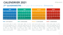 Calendrier 2021 pour PowerPoint - 2eme Quadrimestre (commence le Dimanche)
