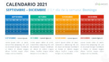 Calendario 2021 PowerPoint - 4 Meses (empieza con Domingo) - Septiembre-Diciembre 2021