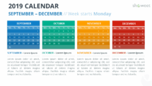 Calendar 2019 PowerPoint Template - 4 Months (September-December) - Week Starts Monday