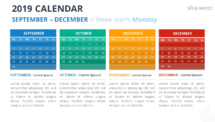 Calendar 2019 PowerPoint Template - 4 Months (September-December) - Week Starts Monday
