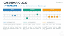 Calendario 2020 para PowerPoint - 1er Trimestre - Semana comenzando el domingo