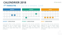 Exemple de modèle de calendrier 2018 avec 3 mois (Trimestre) Calendrier 2018 pour PowerPoint - 1er Trimestre