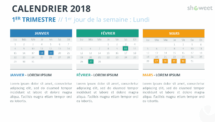 Exemple de modèle de calendrier 2018 avec 3 mois (Trimestre) Calendrier 2018 pour PowerPoint - 1er Trimestre