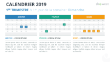 Calendrier 2019 PowerPoint - 1er Trimestre - 1er jour Semaine Dimanche