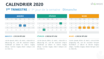 Calendrier 2020 pour PowerPoint - 1er Trimestre - 1er jour de la semaine Dimanche