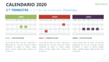 Calendario 2020 para PowerPoint - 2o Trimestre - Semana comenzando el domingo
