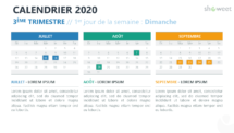 Calendrier 2020 pour PowerPoint - 3eme Trimestre - 1er jour de la semaine Dimanche