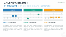 Calendrier 2021 pour PowerPoint - 1er Trimestre (commence le Dimanche)