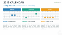 Calendar 2019 PowerPoint Template - 1st Trimester - Week Starts Monday