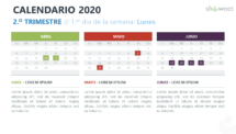 Calendario 2020 para PowerPoint - 2o Trimestre