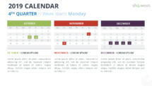 Calendar 2019 PowerPoint Template - 4th Trimester - Week Starts Monday