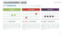 Calendario 2020 para PowerPoint - 4o Trimestre