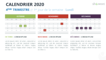 Calendrier 2020 pour PowerPoint - 4eme Trimestre