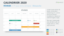 Fevrier - Calendrier 2020 pour PowerPoint - 1er jour de la semaine Dimanche