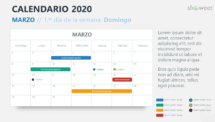 Marzo 2020 Calendario para PowerPoint - Semana comenzando el domingo