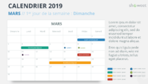 Calendrier 2019 PowerPoint - MARS - 1er jour Semaine Dimanche