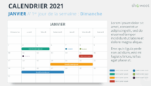 Calendrier 2021 pour PowerPoint - Janvier 2021 (commence le Dimanche)