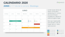 Junio 2020 Calendario para PowerPoint - Semana comenzando el domingo