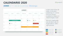 Junio 2020 Calendario para PowerPoint - Semana comenzando el domingo