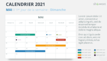 Calendrier 2021 pour PowerPoint - Mai 2021 (commence le Dimanche)
