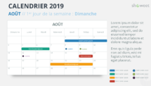 Calendrier 2019 PowerPoint - AOUT - 1er jour Semaine Dimanche