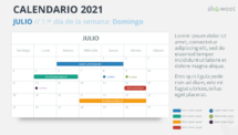 Calendario 2021 PowerPoint - Julio (empieza con Domingo)