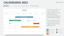 Calendario Julio 2022 para PowerPoint