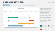 Octubre 2020 Calendario para PowerPoint - Semana comenzando el domingo