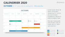 Octobre 2020 Calendrier pour PowerPoint - 1er jour de la semaine Dimanche