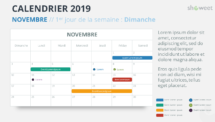 Calendrier 2019 PowerPoint - NOVEMBRE - 1er jour Semaine Dimanche