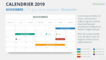 Calendrier 2019 PowerPoint - NOVEMBRE - 1er jour Semaine Dimanche