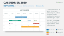 Novembre 2020 Calendrier pour PowerPoint - 1er jour de la semaine Dimanche