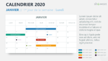 Janvier - Calendrier 2020 pour PowerPoint - 1er jour de la semaine Lundi