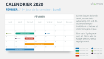 Fevrier - Calendrier 2020 pour PowerPoint - 1er jour de la semaine Lundi