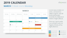 Calendar 2019 PowerPoint Template - MARCH - Week Starts Monday
