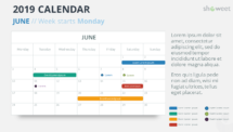 Calendar 2019 PowerPoint Template - JUNE - Week Starts Monday